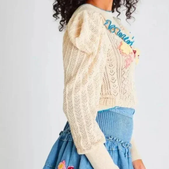 NWT LoveShackFancy Rennley Knit Sweater in Beige M $326 - Picture 4 of 8